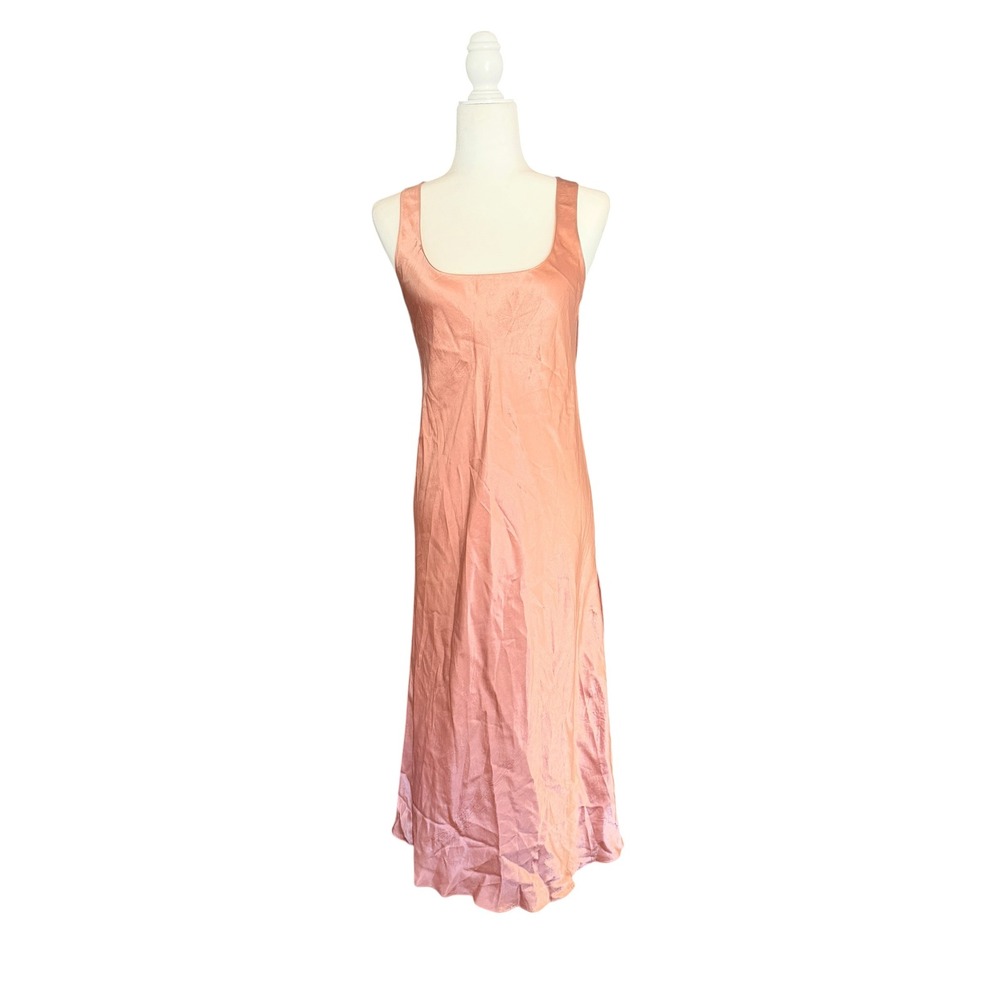 Vince Rose Gold Satin Scoop Neck Midi Slip Dress Womens Small minimalist nordic